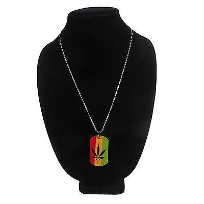 Weed Of Wisdom Irie Rasta Rastafari Cannabis Leaf Dog Tag Necklace Mar nicemon