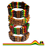 Rasta Afro Color Wood Bead Band Bracelet Wrist Bracelet Cuff Stretch to fit 1SZ