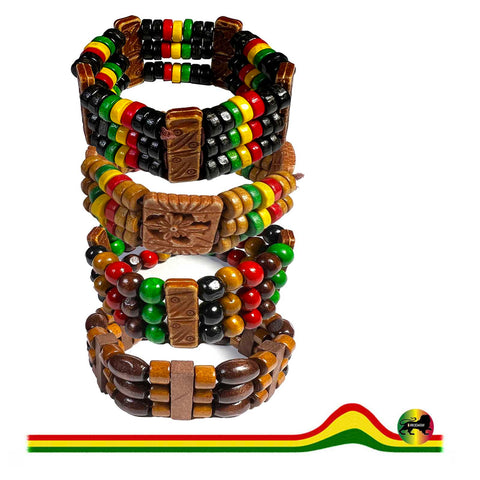 Rasta Afro Color Wood Bead Band Bracelet Wrist Bracelet Cuff Stretch to fit 1SZ