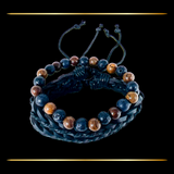 3 Bracelet Bundle Braided Adjustable String Faux Leather & Stretch Fit Wood Bead