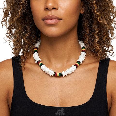 Puka Shell Necklace Rasta Colors Choker w/Screw Clasp Hawaii Jamaica 18"/46 cm