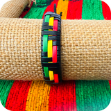 Rasta Checker Leather Wrist Band Bracelet Hippie Hawaii Surfer Reggae Marley