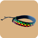 Rasta Checker Leather Wrist Band Bracelet Hippie Hawaii Surfer Reggae Marley