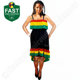 Jamaica Rasta Roots Ladies Empress Short Dress Long Back Reggae 1 Size Fit