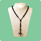 Natural Black Beads Necklace Rosary Cross Lord Savior Hematite Cross Necklace ROSARY