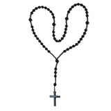 Natural Black Beads Necklace Rosary Cross Lord Savior Hematite Cross Necklace ROSARY