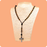 Natural Black Beads Necklace Rosary Cross Lord Savior Hematite Cross Necklace ROSARY