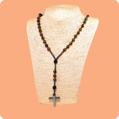 Natural Black Beads Necklace Rosary Cross Lord Savior Hematite Cross Necklace ROSARY