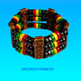 Rasta Afro Color Wood Bead Band Bracelet Wrist Bracelet Cuff Stretch to fit 1SZ