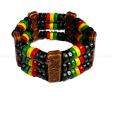 Rasta Afro Color Wood Bead Band Bracelet Wrist Bracelet Cuff Stretch to fit 1SZ