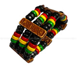 Rasta Afro Color Wood Bead Band Bracelet Wrist Bracelet Cuff Stretch to fit 1SZ