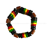 Rasta Afro Color Wood Bead Band Bracelet Wrist Bracelet Cuff Stretch to fit 1SZ