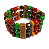 Rasta Afro Color Wood Bead Band Bracelet Wrist Bracelet Cuff Stretch to fit 1SZ