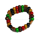 Rasta Afro Color Wood Bead Band Bracelet Wrist Bracelet Cuff Stretch to fit 1SZ