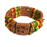 Rasta Afro Color Wood Bead Band Bracelet Wrist Bracelet Cuff Stretch to fit 1SZ