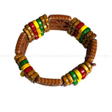 Rasta Afro Color Wood Bead Band Bracelet Wrist Bracelet Cuff Stretch to fit 1SZ