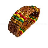 Rasta Afro Color Wood Bead Band Bracelet Wrist Bracelet Cuff Stretch to fit 1SZ