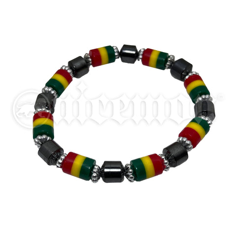 Hematite Rasta Color Stretch Fit Jamaica Bracelet Conscious Vibe Africa Love