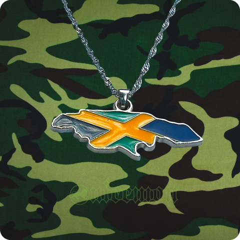 Jamaica Map Silver Chain Necklace Pendant One Love Rasta Africa Reggae