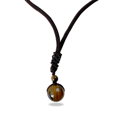 Brown Cord Natural Brown Tiger Eye Round Bead Reiki Healing Pendant Necklace