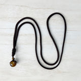 Brown Cord Natural Brown Tiger Eye Round Bead Reiki Healing Pendant Necklace