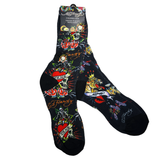 Ed Hardy Men's 2 Pair Cushioned Crew Socks Black Shoe 6-12 M/L