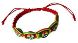 Rasta Leather Bracelet Red Gold Green Peace Sign One Love Jamaica Reggae Marley