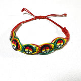 Rasta Leather Bracelet Red Gold Green Peace Sign One Love Jamaica Reggae Marley