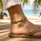 Ladies Rasta Anklet Glass Beads Bracelet Reggae Jamaica Hawaii Adjustable 2-3 MM