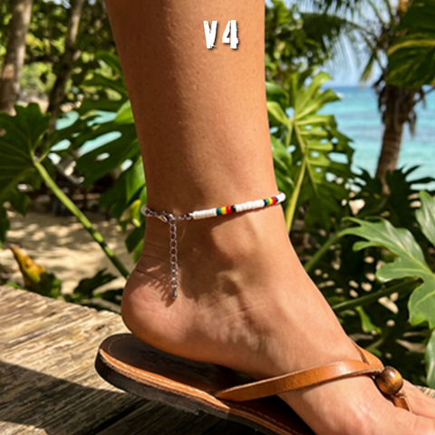 Ladies Rasta Anklet Glass Beads Bracelet Reggae Jamaica Hawaii Adjustable 2-3 MM
