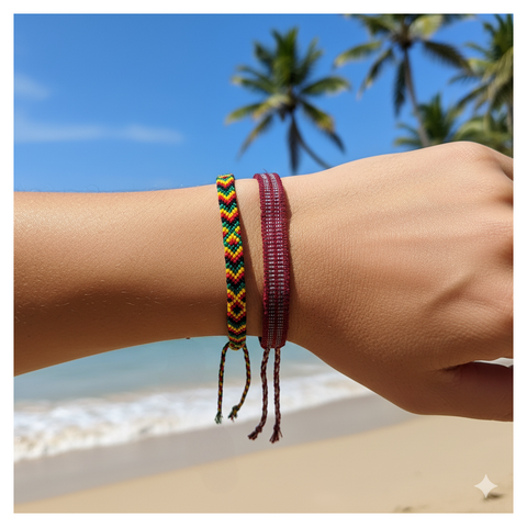 2pc Rasta Friendship Bracelet Set Braided String Hippie Boho Reggae Woven Cotton