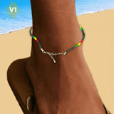 Ladies Rasta Anklet Glass Beads Bracelet Reggae Jamaica Hawaii Adjustable 2-3 MM