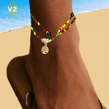 Ladies Rasta Anklet Glass Beads Bracelet Reggae Jamaica Hawaii Adjustable 2-3 MM