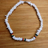 Puka Shell Necklace Rasta Colors Choker w/Screw Clasp Hawaii Jamaica 18"/46 cm