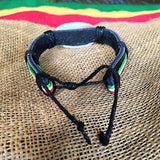 Rasta Leather Wrist Cuff Canna Weed Leaf Emblem Wrist Bracelet Bob Reggae IRIE