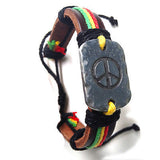 Rasta Leather Wrist Cuff Peace Sign Emblem Wrist Bracelet Hippie Bob Reggae IRIE