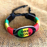 Rasta Fashion Bracelet Leather Wrist Cuff One Love Emblem Jamaica Reggae IRIE