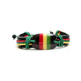 Rasta Stripe Leather Band Bracelet Wrist Bracelet Hippie Reggae Marley 1Sz Fit
