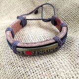 I Love Jesus Bracelet Cuff Adjustable Fit Draw String Jesus Christ Leather 1SZ