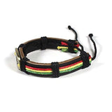 Rasta Leather Wrist Cuff Canna Leaf Emblem Wrist Bracelet Bob Reggae IRIE