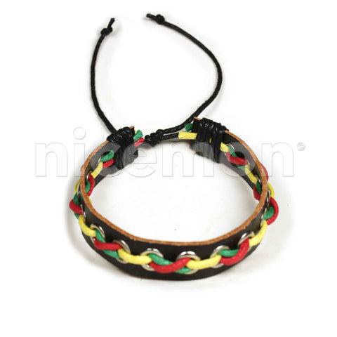 Rasta Black Leather Bracelet Wrist Band Hippie Hawaii Dub Ras Reggae Marley RGY