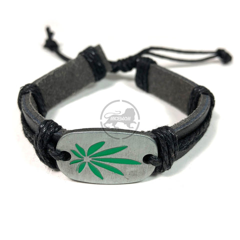 Rasta Leather Wrist Cuff Canna Weed Leaf Emblem Wrist Bracelet Bob Reggae IRIE