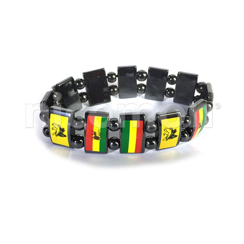 Lion Of Judah Weed Of Wisdom Ganja Hematite Rasta Bracelet Wrist Band Reggae RGY