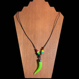 Black Cord Surfer Necklace Tiger Tooth Style Pendant Reggae Rasta Hippie 18"