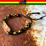 Rasta Fashion Bracelet Leather Wrist Cuff Peace Sign Emblem Jamaica Reggae IRIE
