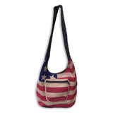 USA American Flag Shoulder Bag Burlap Handbag Sling Boho Hippie Gypsy PURSE