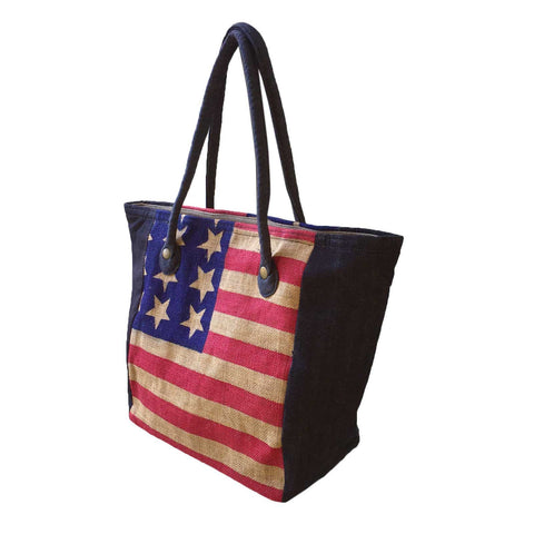 USA American Shopping Bag Handbag Burlap Boho Hippie Gypsy Jute BURLAP ...