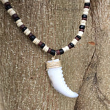 Rasta Coconut Beads Necklace Choker Tiger Tooth Marley Reggae 18"/46 cm 3-4ml