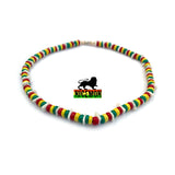 Puka Shell Necklace Rasta Colors Choker w/Screw Clasp Hawaii Jamaica 18"/46 cm