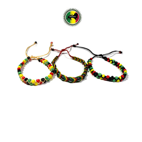 Lot Of 3 Jamaica Rasta Style Beads Band Bracelet Wrist Bracelet Cuff SZ FIT